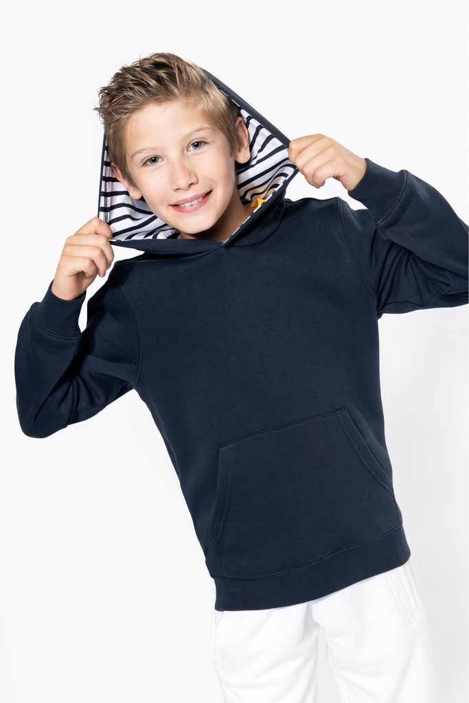 Kapuzensweatshirt mit kontrastfarbener Kapuze und Motiven für Kinder Streifen