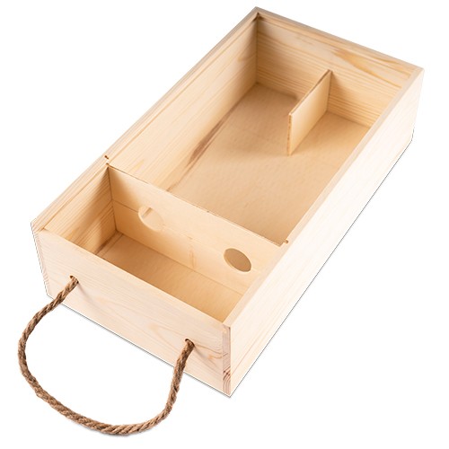 Weinkiste aus naturfarbenem Kieferholz 2 Flaschen