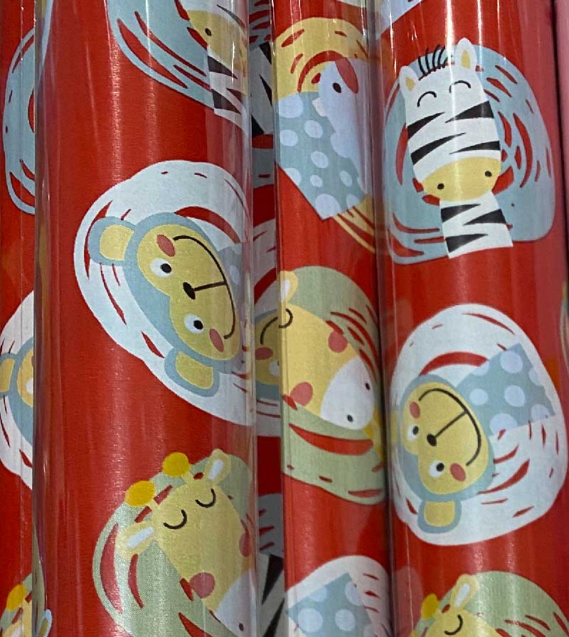 [ls-pa-rot-tiere] Geschenkpapier Rolle rot Tiere