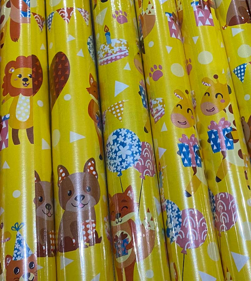 [ls-pa-gelb-tiere] Geschenkpapier Rolle gelb Tiere