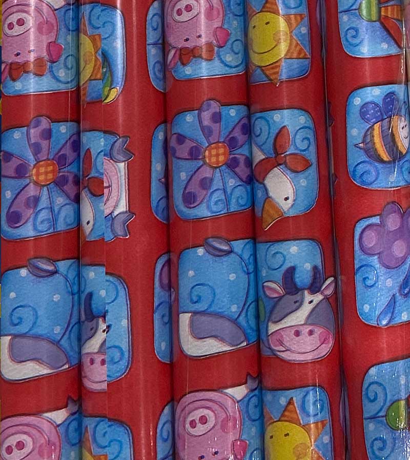 [ls-pa-rot-tiere3] Geschenkpapier Rolle rot Tiere3