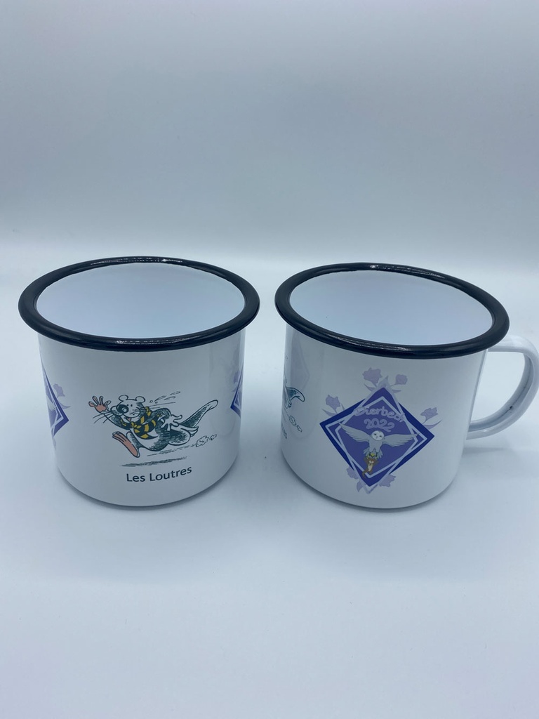 [ls-Tasse-03-Em] Emailletasse mit farbigem Tassenrand 18oz Schwarz