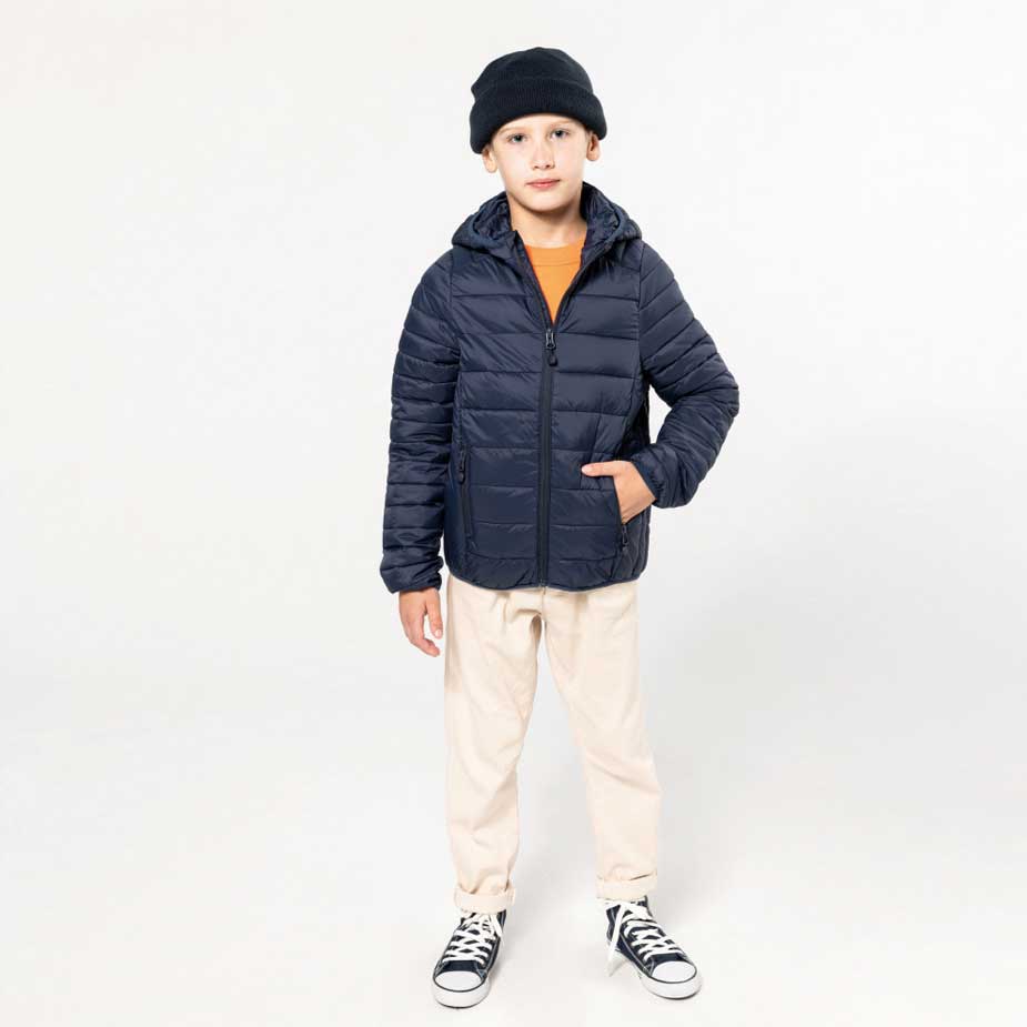 Leichte Steppjacke mit Kapuze Kinder (K6112) (6/8, Black, ohne Druck)