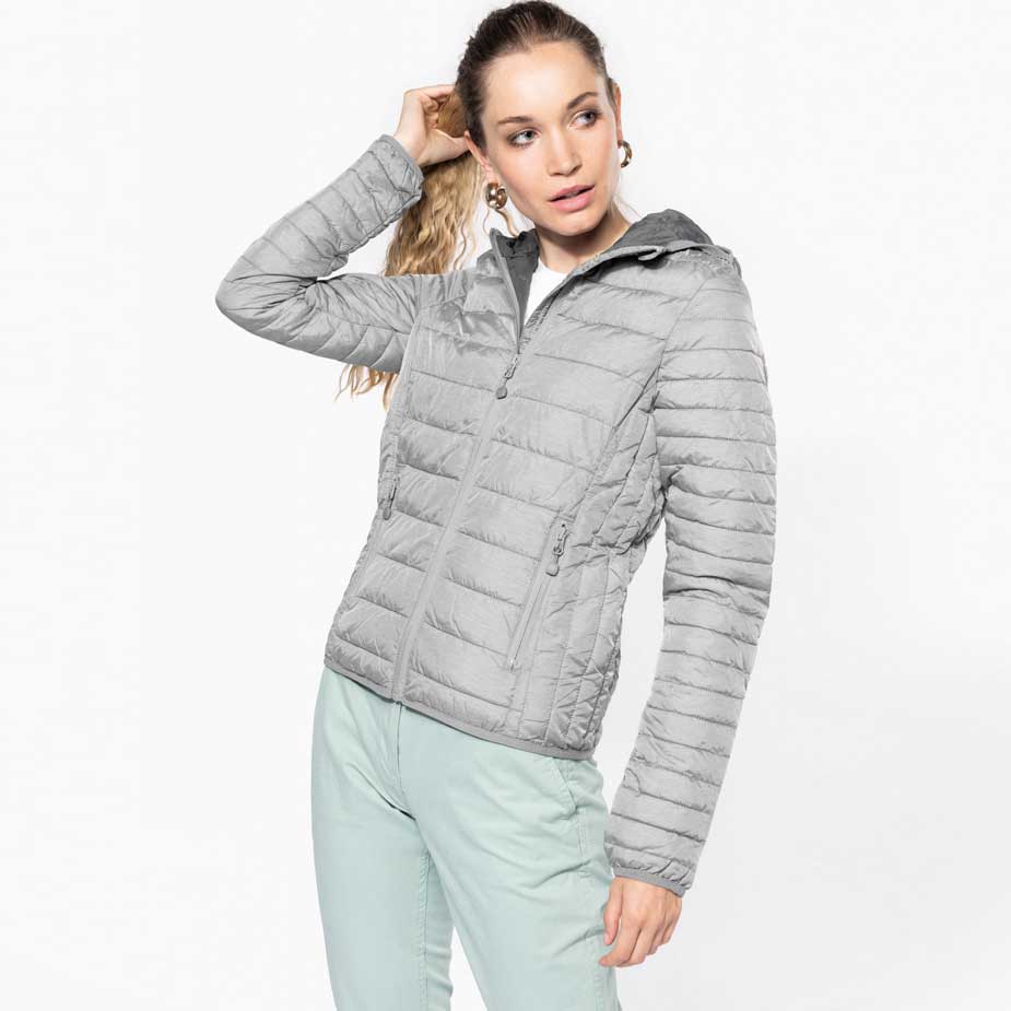 Leichte Steppjacke mit Kapuze Damen (K6111) (XS, White, ohne Druck)