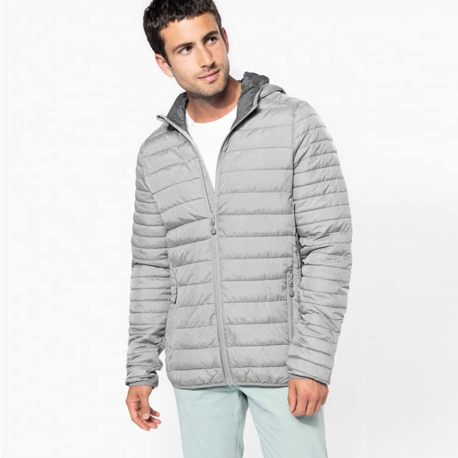 Leichte Steppjacke mit Kapuze Herren (K6110) (S, White, ohne Druck)