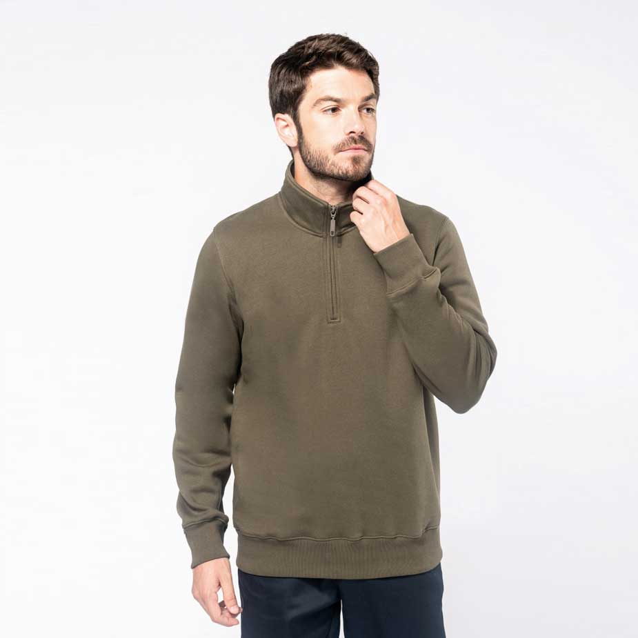 [K487] Sweatshirt mit Reißverschlusskragen (XS, White, ohne Druck)