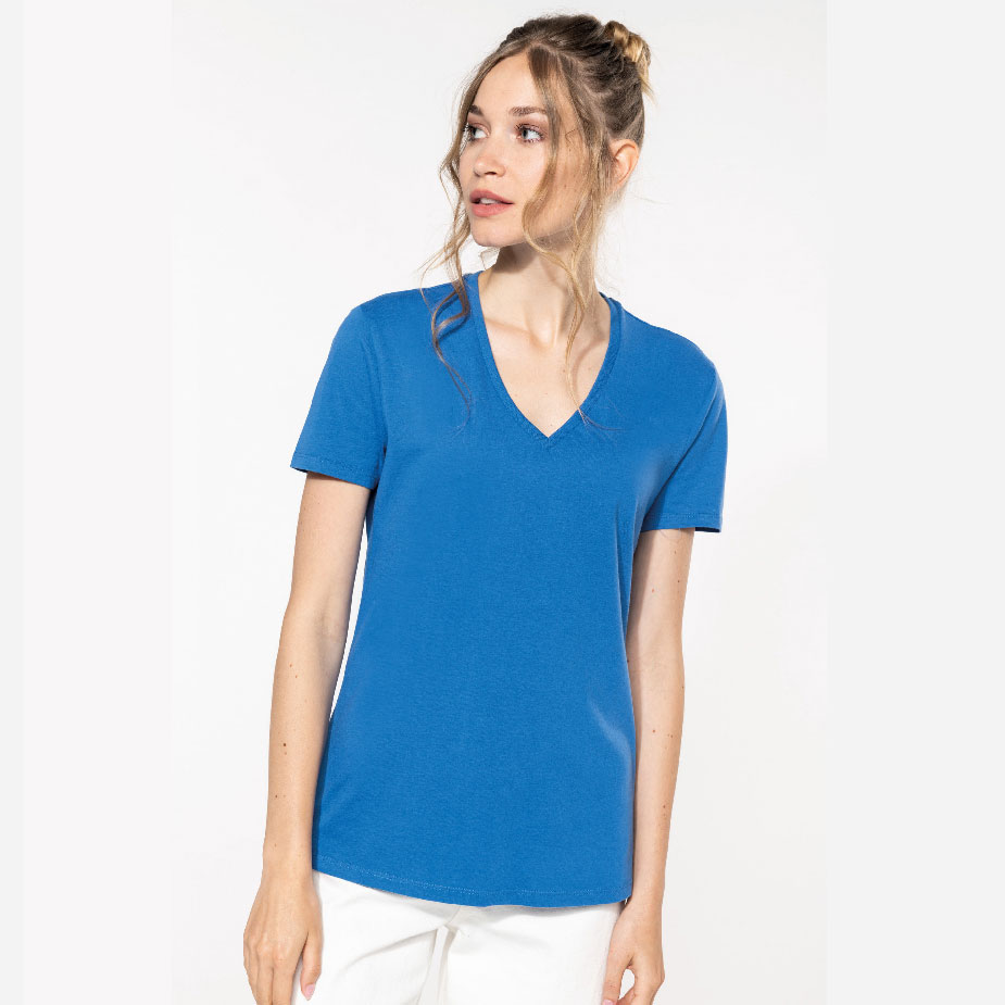 T-Shirt BIO150IC V-Ausschnitt Damen (XS, White, ohne Druck)