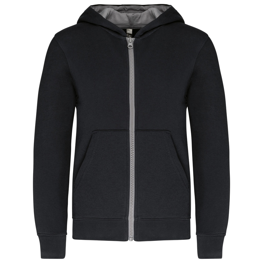 KAPUZENSWEATSHIRT mit Reißverschluss Kinder (K486) (6/8, Black / Fine Grey, ohne Druck)