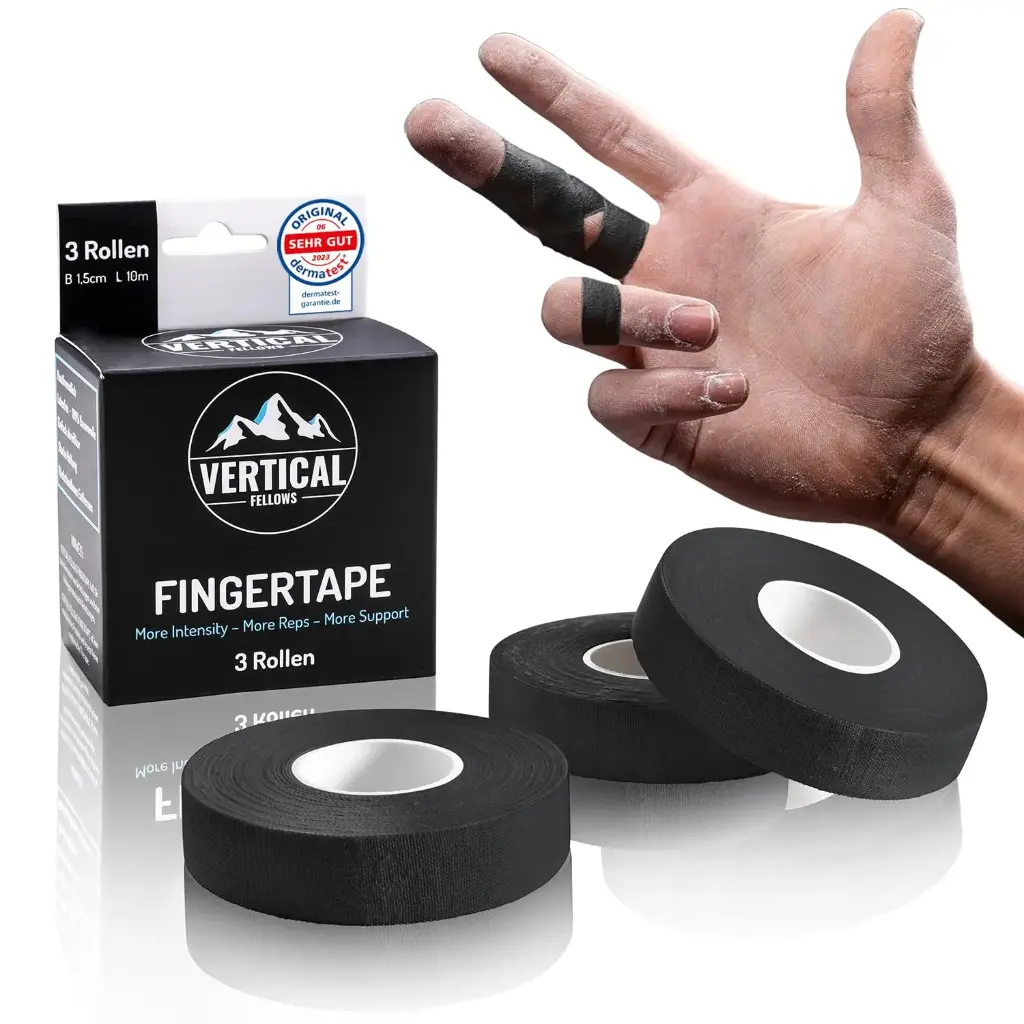 VERTICAL FELLOWS® 3 Rollen Klettertape 1,5cm breit 100% Baumwolle schwarz