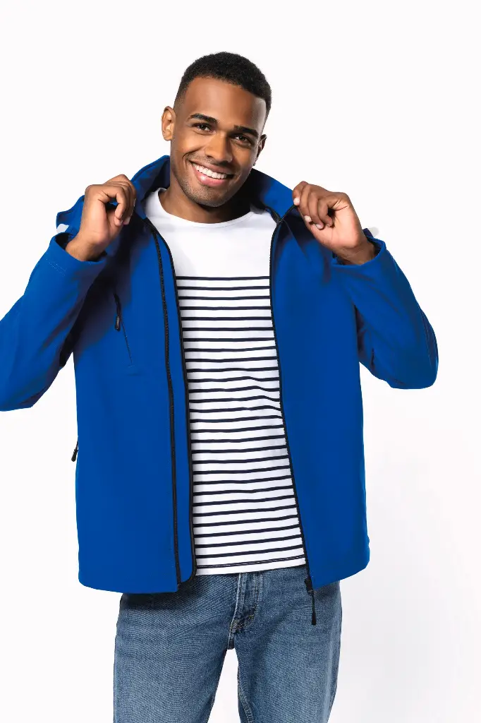 Herren Softshell-Jacke mit Abnehmbare Kapuze (K413) (S, Black, ohne Druck)