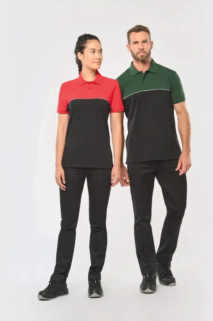 Zweifarbiges Kurzarm-Unisex-Polohemd (XS, Black / Red, ohne Druck)