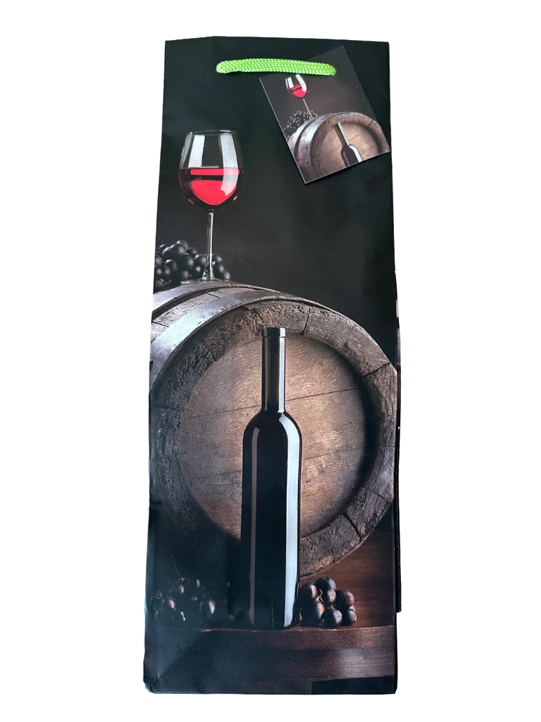 [ls-weintasche-fass] Geschenktasche Flasche Weinmotiv 36x13x9cm