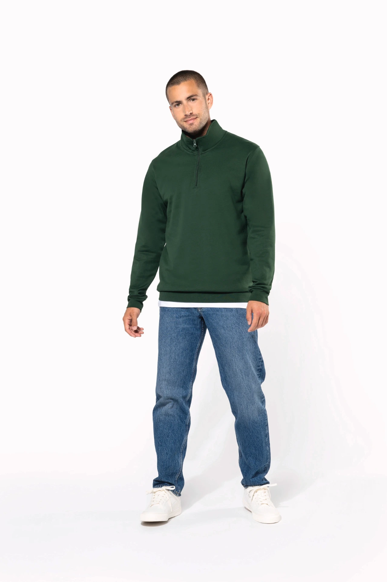 Sweatshirt 1/4-Reißverschluss (XS, White, ohne Druck)