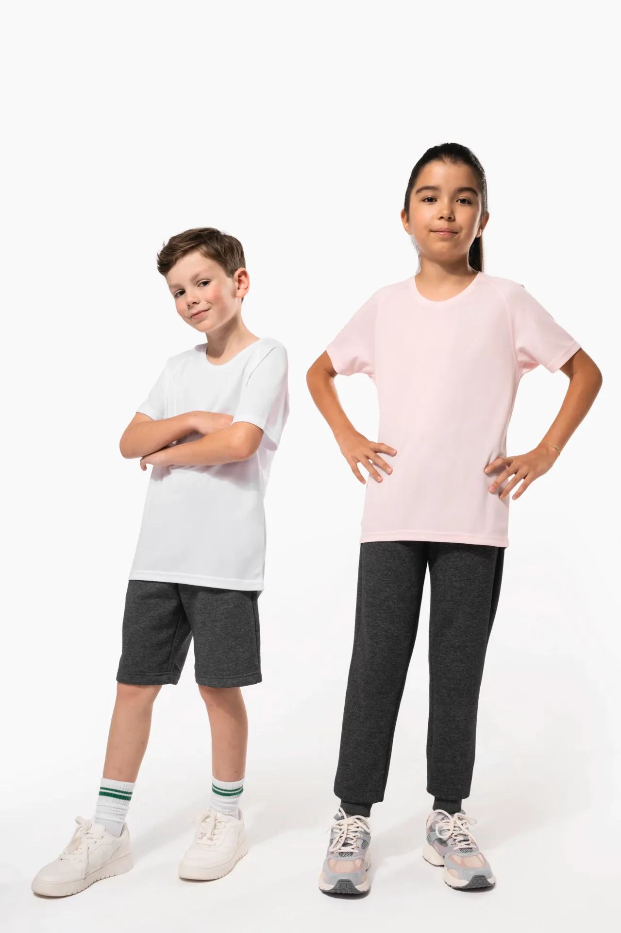 Kurzarm Sportshirt Kinder (6/8, White, ohne Druck)